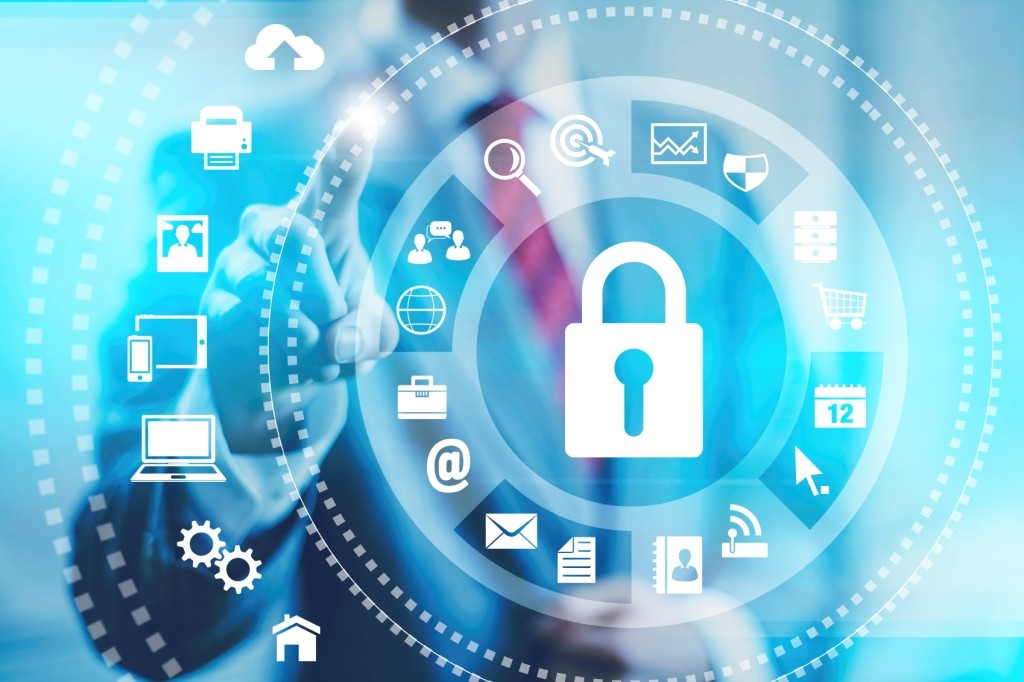 Internet security online business concept pointing security services