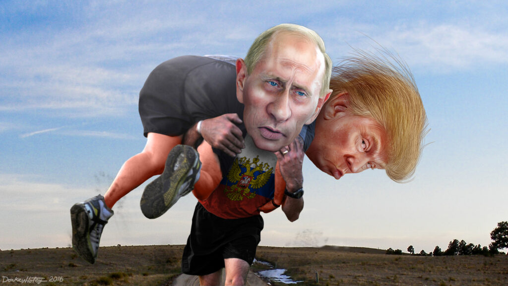 In an amazing – and some would say sardonic – twist of fate, DNA tests have proven that presidents Trump and Putin are related. Image by DonkeyHotey/CC BY-SA 2.0 licence.